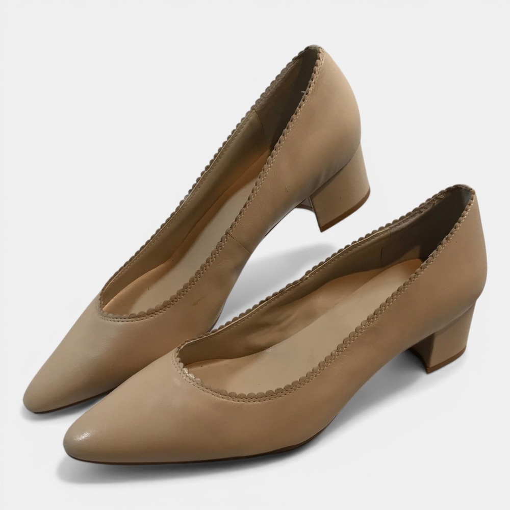 Lauren Ralph‎ Lauren Beige Block Heel Leather Slip On Heels Womens US 10M EU 40